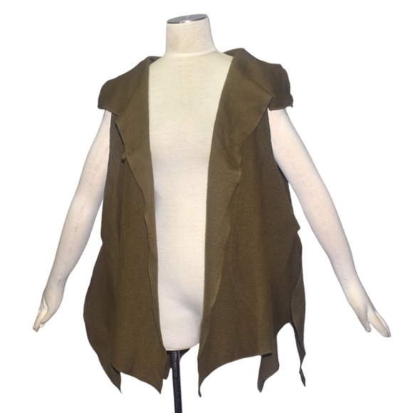 Moyuru Brown Tone Wool Vest with Collar Lagenlook Artsy One Size XL - Picture 5 of 9